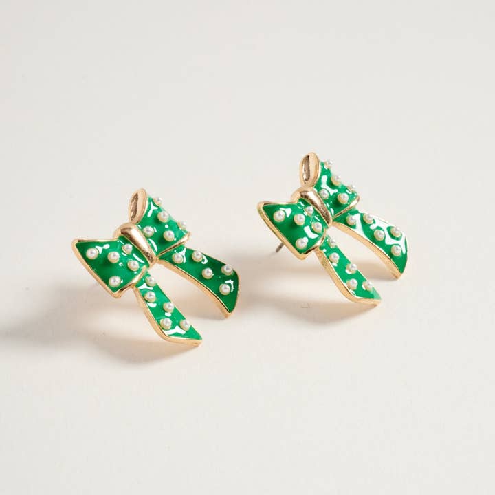Designature New York - Wholesale Stud/Post Earrings - Christmas Bow with Pearls Post Earrings Jewelry5