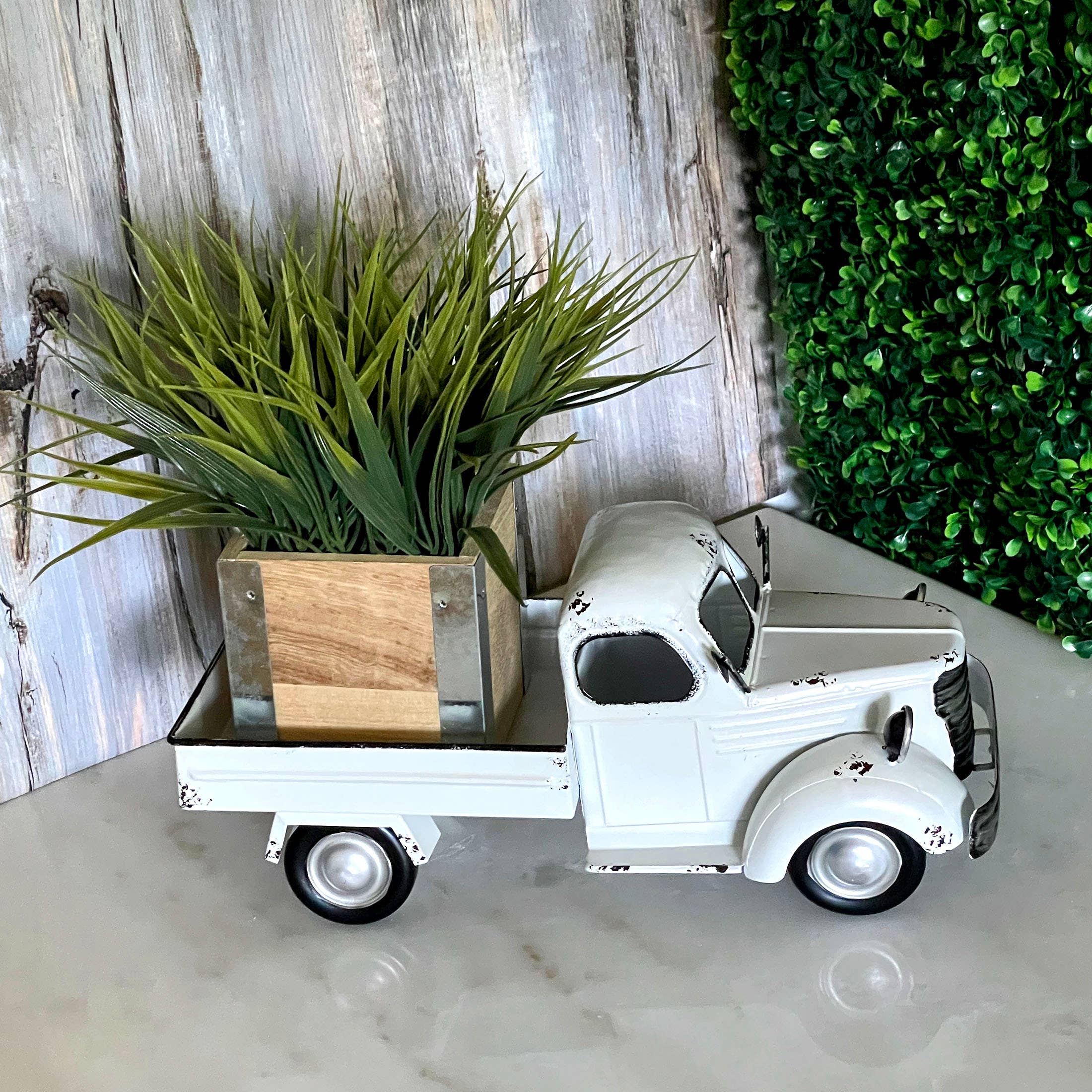 Zeckos - Vente Pot - Décoration de camionnette en métal blanc vieilli avec jardinière de 14 pouces3