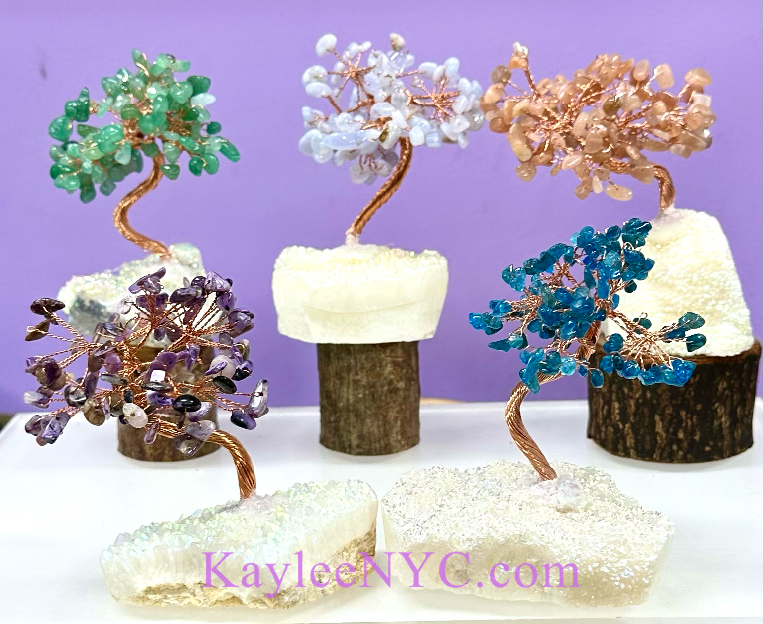 KayleeNYC - Wholesale Decorative Tabletop Object - Bonsai Tree with Angel Aura Quartz Cluster Base2