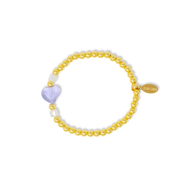 Tiny Treats and ZOMI GEMS - Wholesale Beaded Bracelet - Kids - Stretchy Gold Bead Heart Birthstone Bracelets for Kids11