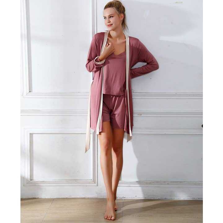 Beechwood 3 Piece Womens Loungewear and Robe Set for wholesale by Earth Baby Outfitters