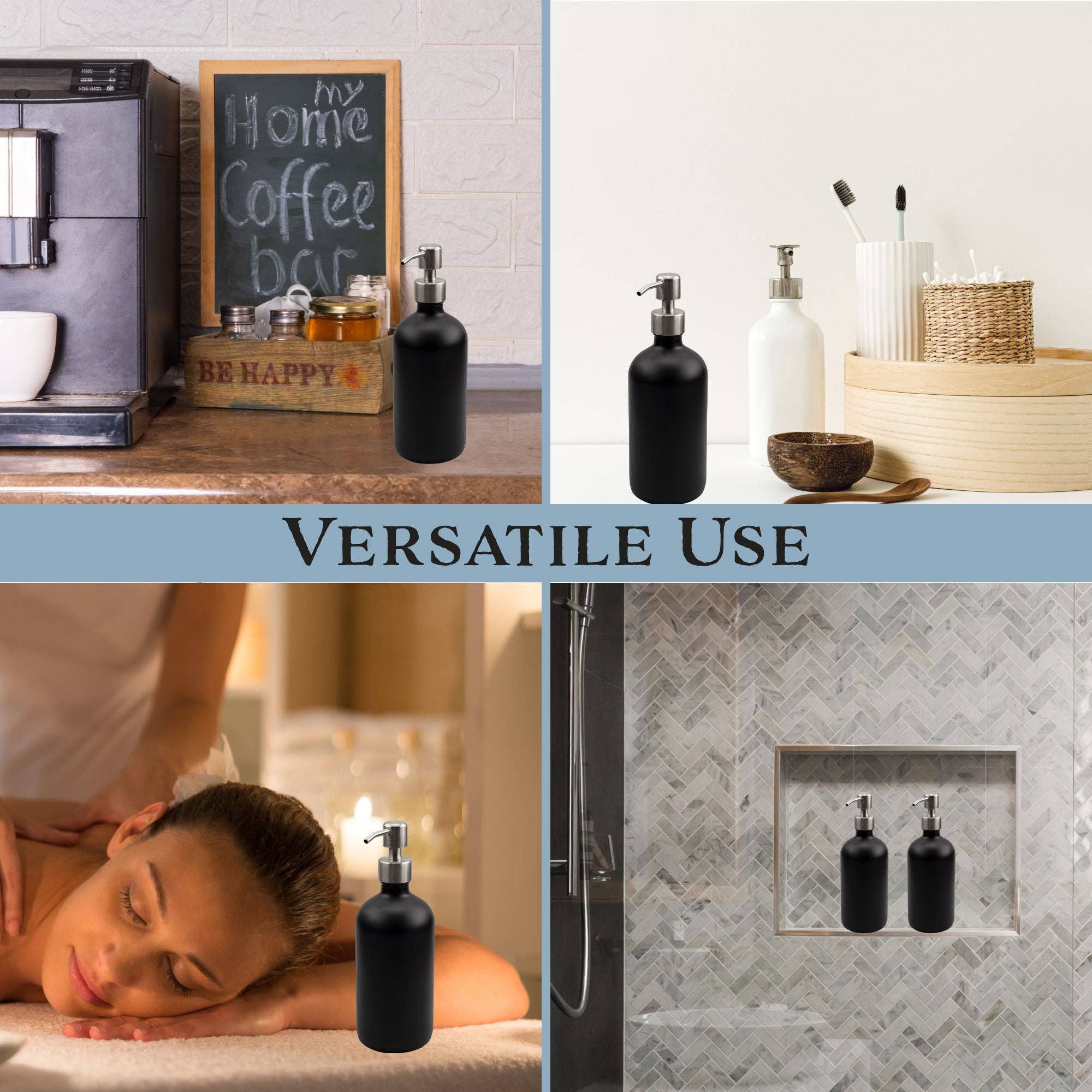 Kurated Korner – wholesale Soap dispenser – Cornucopia 16oz Black Glass Pump Bottles (2pk)1