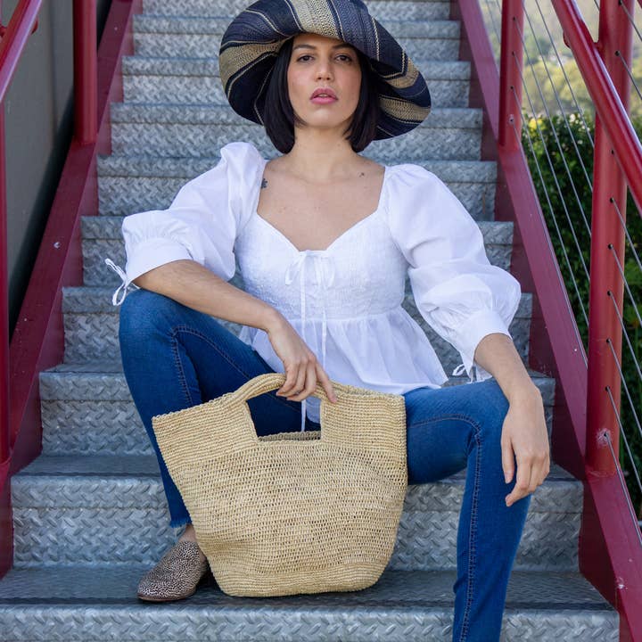 Shebobo - Vente Sac à main avec poignée sur le dessus – femme - Sac panier en paille crocheté à la main ConCon8