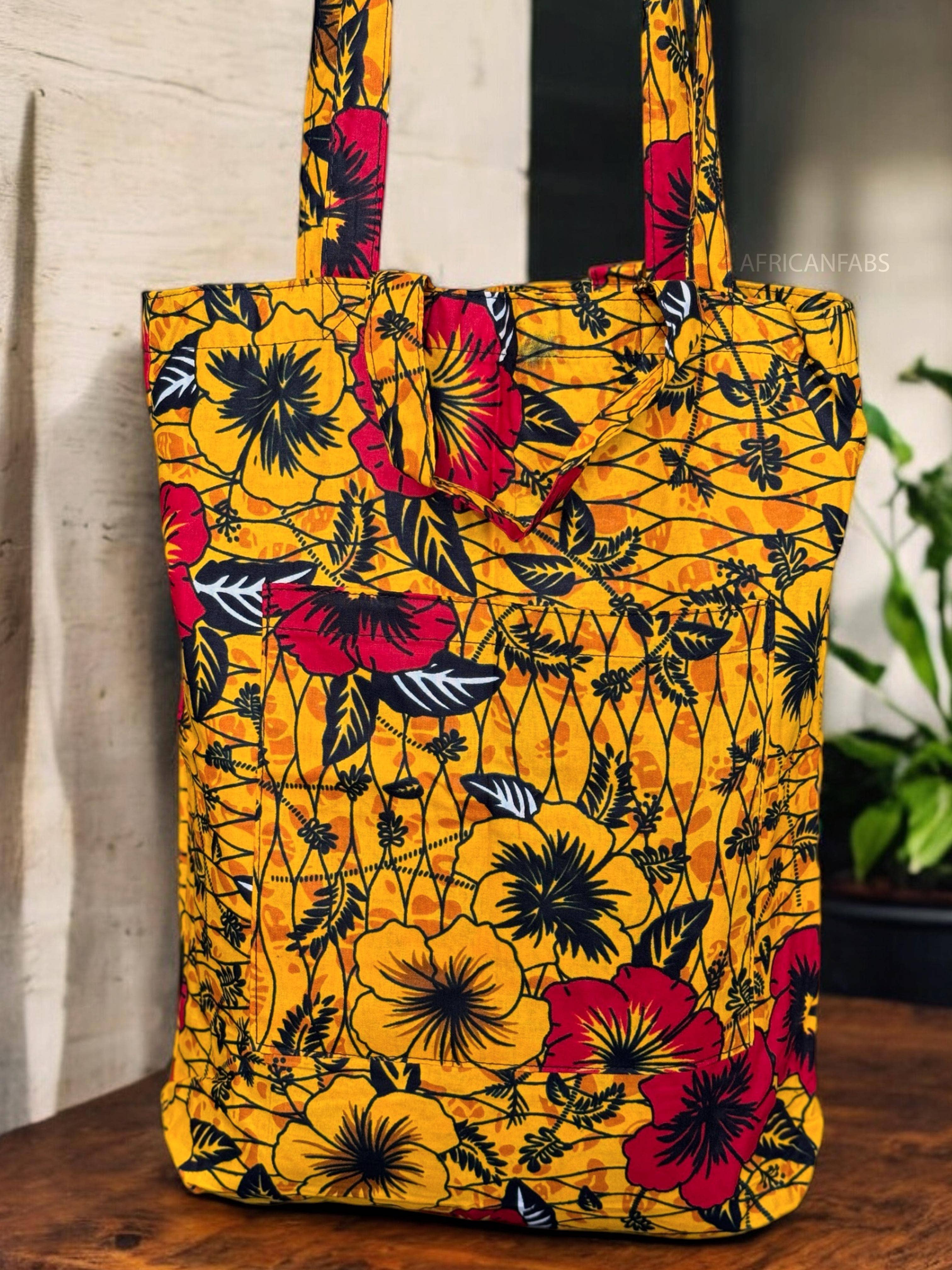 Wholesale Shopper bag with African print Yellow Flowers