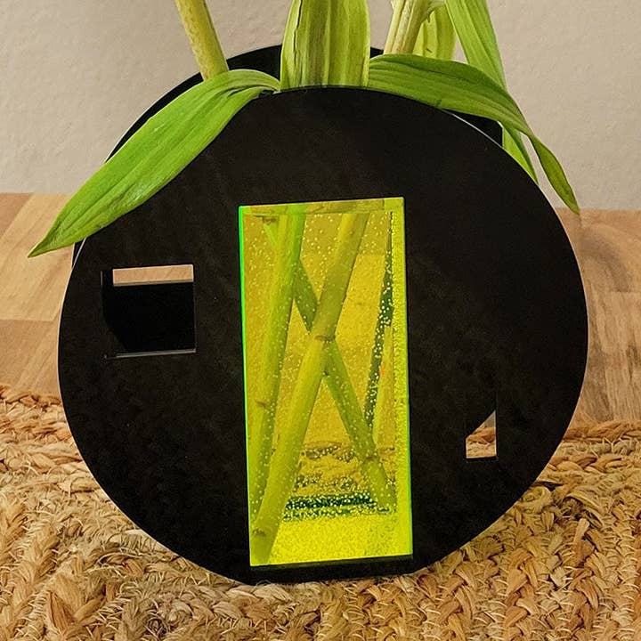Neon Noir: Abstract Black Acrylic Vase with Green Center for wholesale by MPBimage