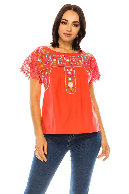 Unik – wholesale Blus - Dam – Traditionell mexikansk blouse med Puebla-broderi för vuxna S-XL4