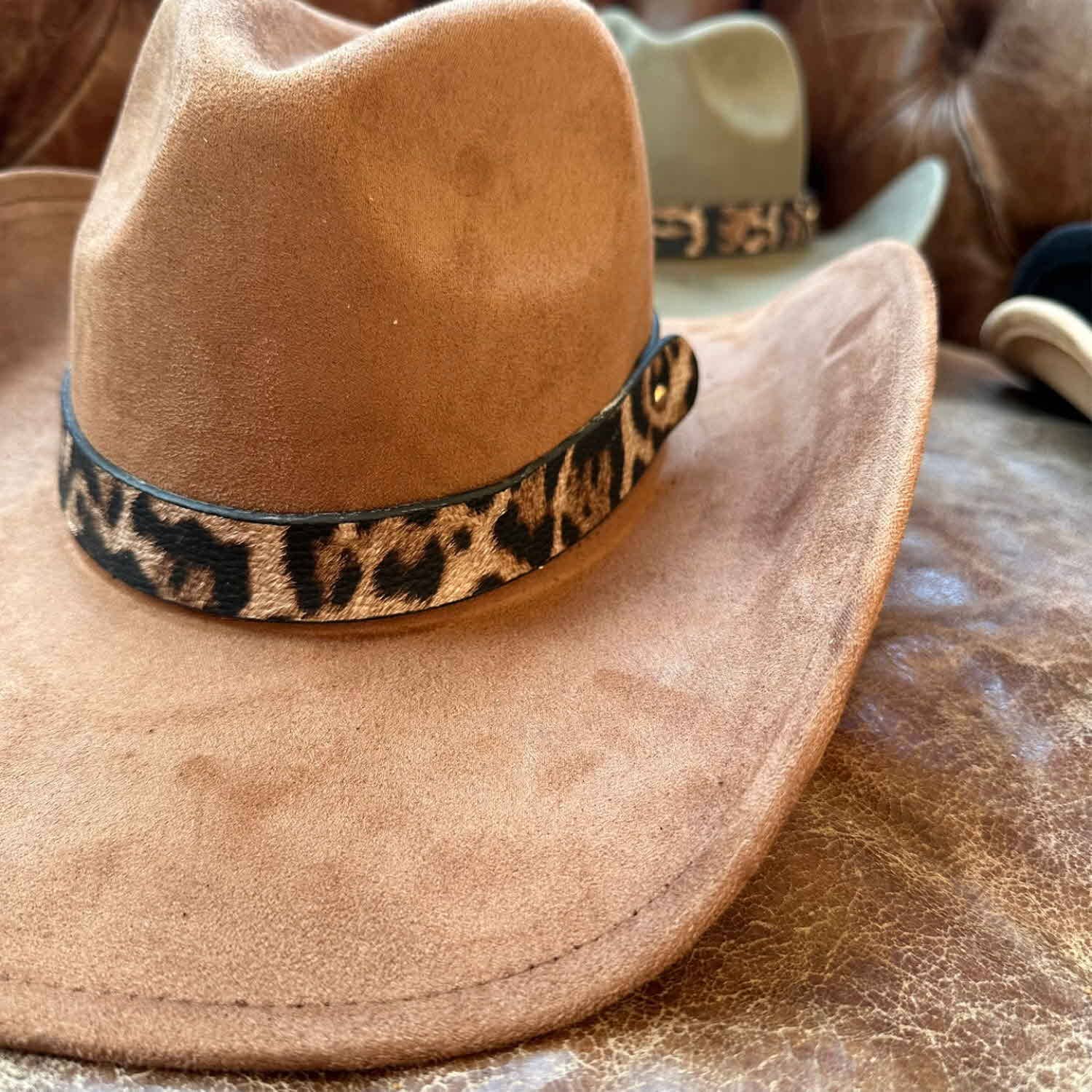 Bella Betty - Wholesale Cowboy Hat - Women's - Fashion Vegan Suede Cowboy hat  W/ Leopard Belt 1