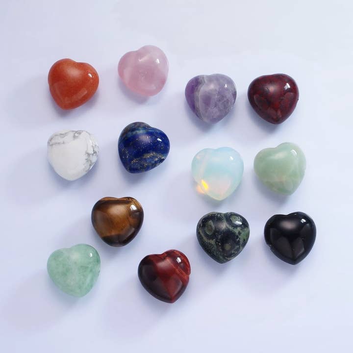 20mm Natural Gemstone Heart Charm Puffy Heart Natural Stone | B886 - B892 for wholesale by Aim Eternal