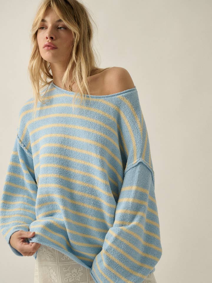Suéter oversized listrado em tricô texturizado por atacado de Promesa USA