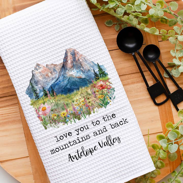 Mountains and Back Camping Towel, City State Custom for wholesale by Canary Road