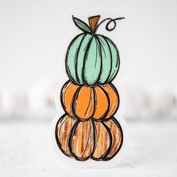 Transparenter Vinyl-Aufkleber mit gestapelten Kürbissen, 3 Zoll. für den Großhandel von Savannah and James Co