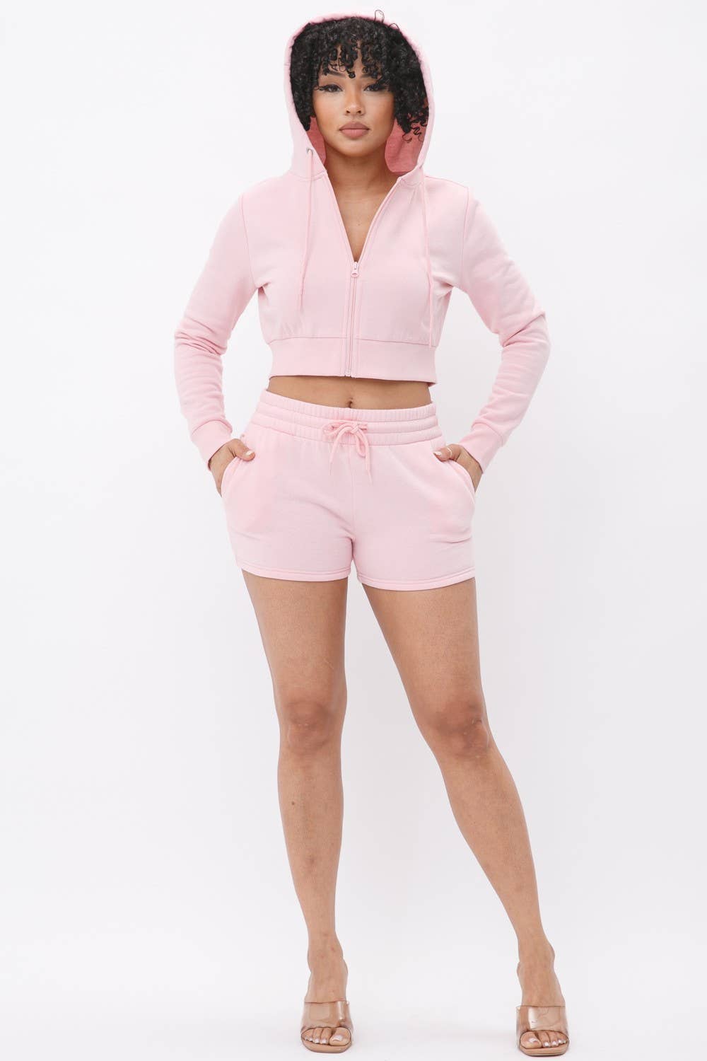 Boswell - Wholesale Lounge Set - Women's - French Terry Hoodie and Short Set With Pockets16