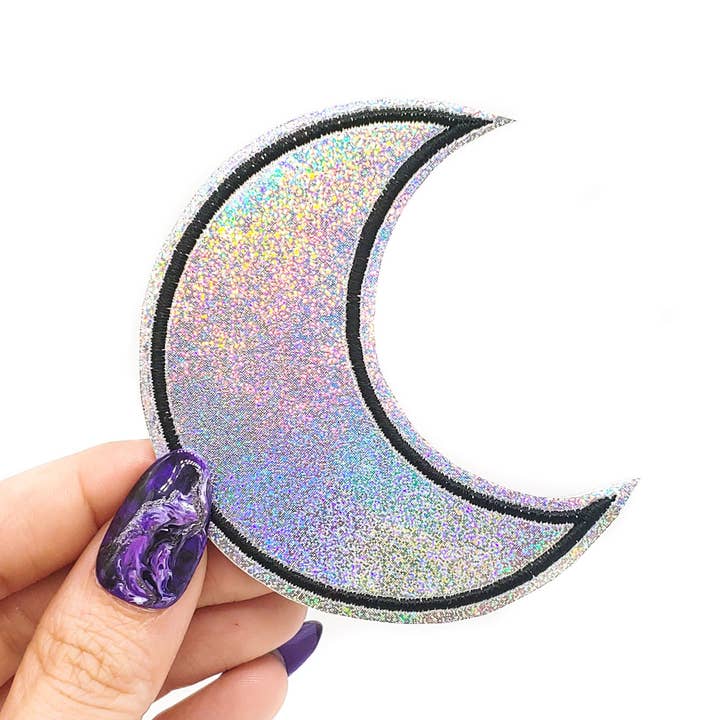 Project Pinup - Vendita all'ingrosso Toppe - Toppa termoadesiva in vinile olografica glitterata a forma di luna crescente