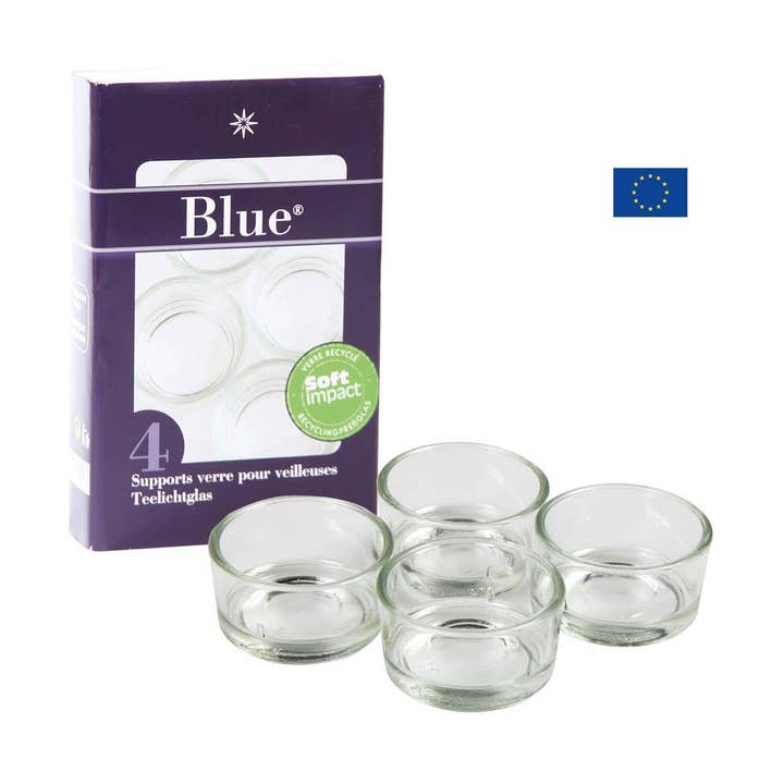 Box mit 4 Teelichthaltern aus recyceltem Glas für den Großhandel von Ecodis - Grand Beau