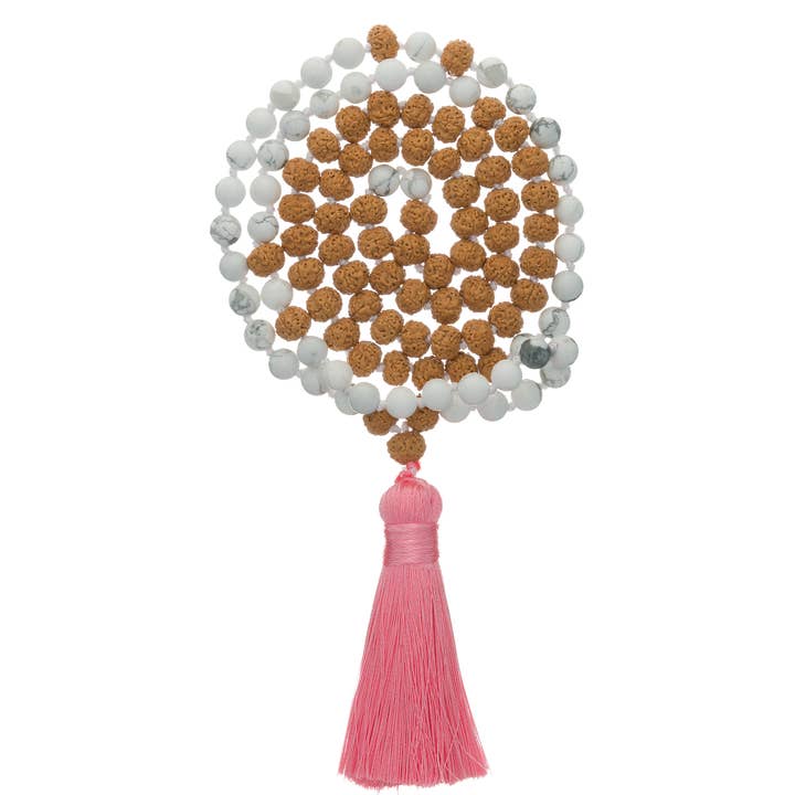 Balmy Mala - Howlite e Rudraksha per la vendita all'ingrosso da parte di Kuratif