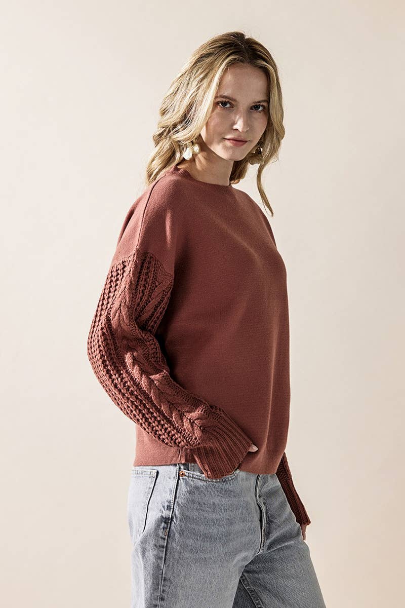 noflik – Großhandel Strickpullover – Damen – Plus Cozy Solid Body Contrast Cable Strickpullover -INT1031P_19