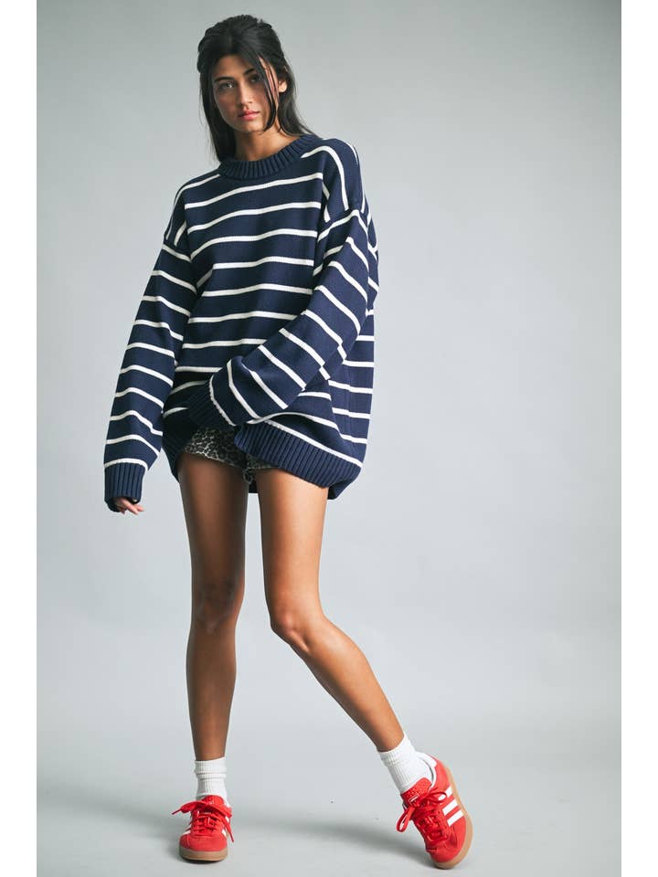 Wishlist Apparel - Wholesale Knit Sweater - Women's - OVERSIZED STRIPED KNIT SWEATER / WL25-116187