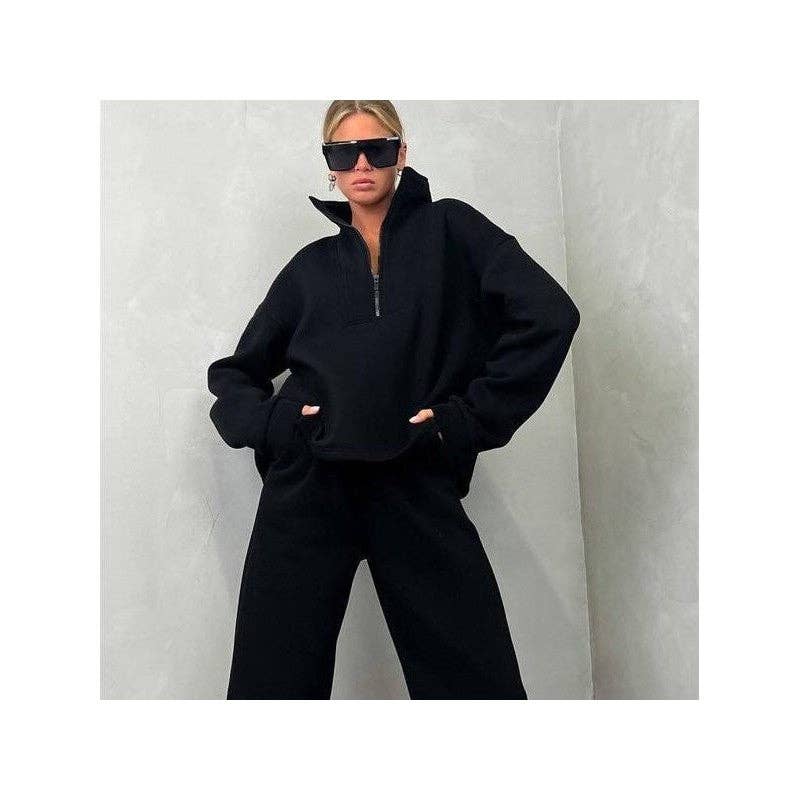 UZ Wholesale Store - Wholesale Tracksuit - Women's - Solid Color Long Sleeve Stand Collar Zip-Up Sports Suit0