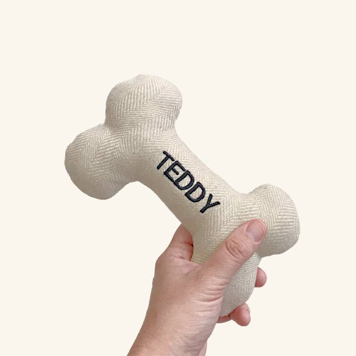 *CUSTOM* MEDIUM Tweed Dog Toy (CREAM & COAL) for wholesale by Thread and Paw