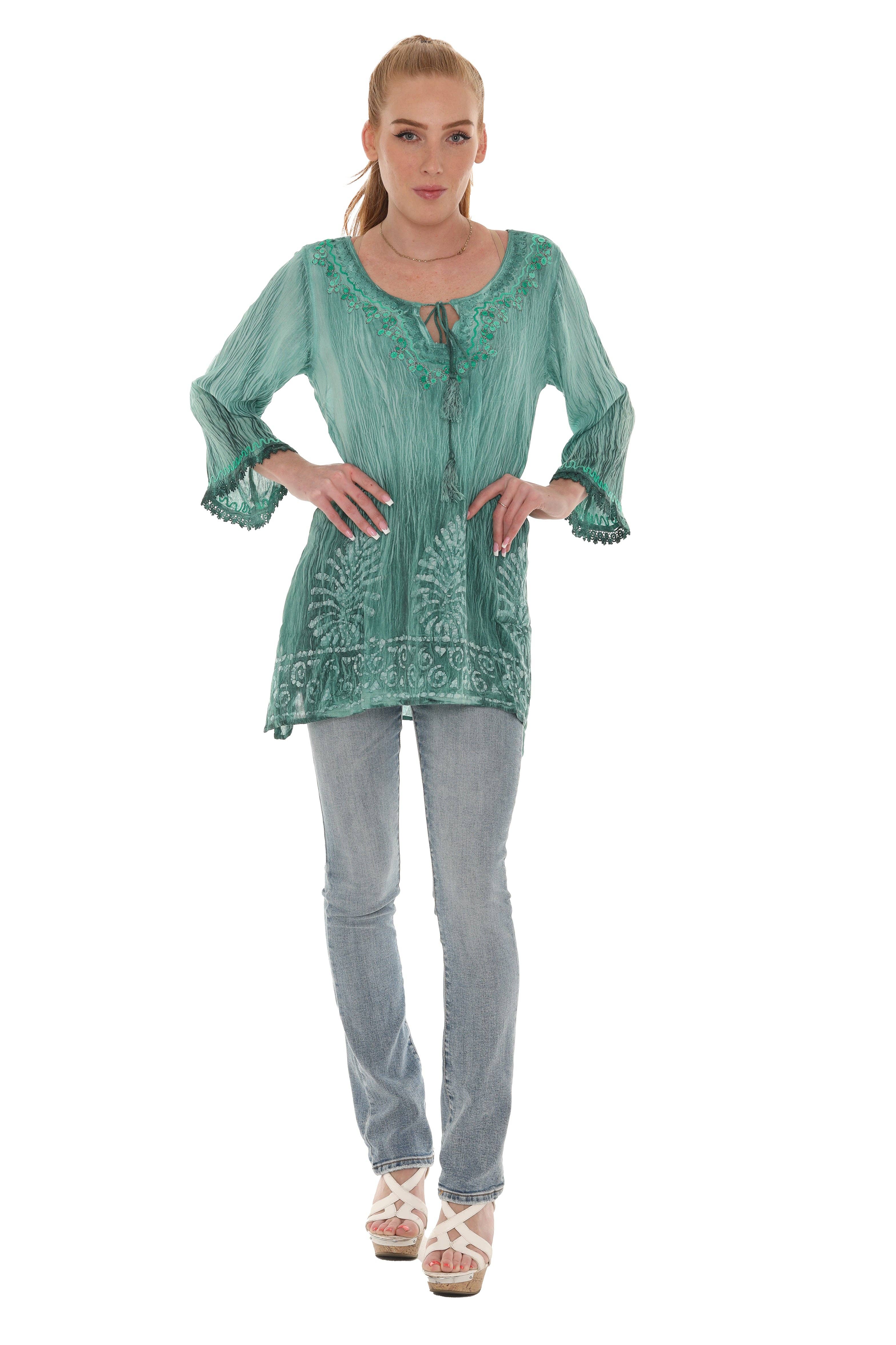Shoreline Wear. INC - Wholesale Tunic - Women's - Geometric Wave Pom-Pom-Trim Keyhole-Front Tunic