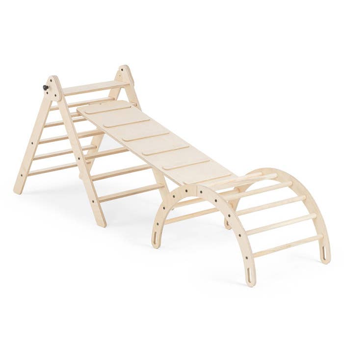 Triángulo de Pikler con arco y tobogán Montessori Pikko, escalada y tobogán Slide & Climb, plegable, arco fijo y balancín, triángulo de Pikler plegable. para venta al por mayor de Idea Gioconda