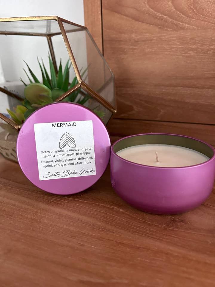 Salty Babe Wicks tin candle for wholesale by The Salty Babe