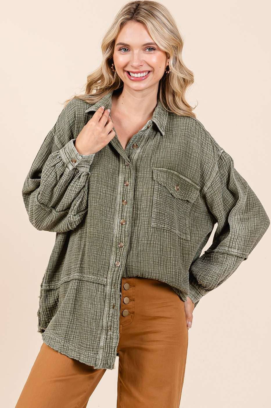 mittoshop - Venta al por mayor Camisa con botones - Mujer - CAMISA CON BOTONES DE GASA ARRUGADA Y LAVADO MINERAL13