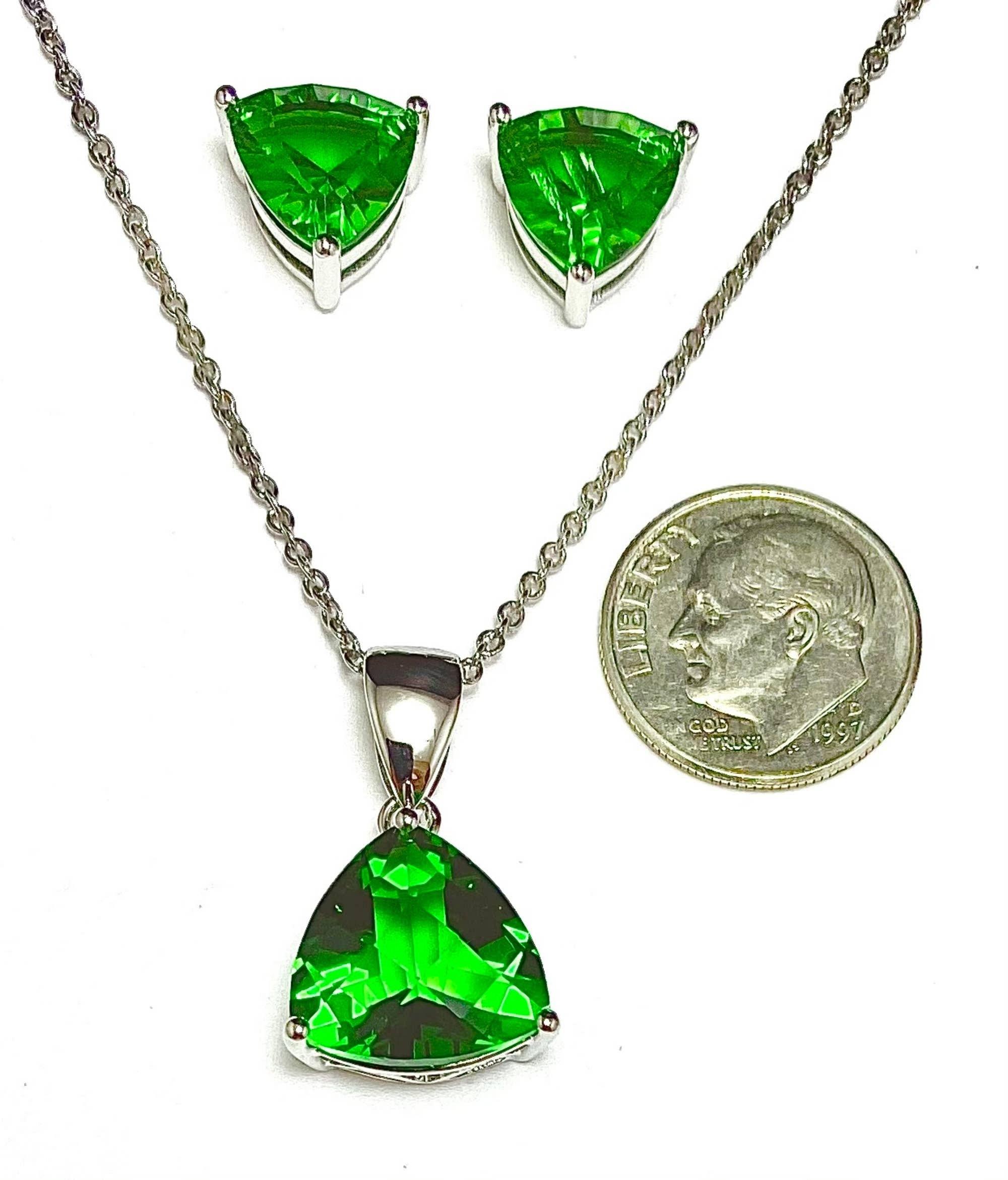 Twan Kee Jewelry - Wholesale Jewelry Set - Helenite Triple-Cut Stud Earrings & Pendant, Sterling Silver1