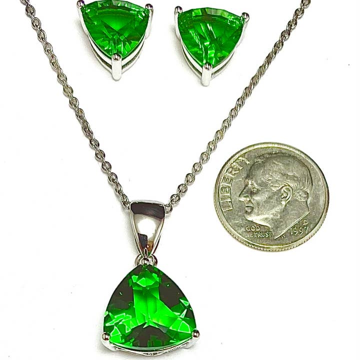 Twan Kee Jewelry - Wholesale Jewelry Set - Helenite Triple-Cut Stud Earrings & Pendant, Sterling Silver1