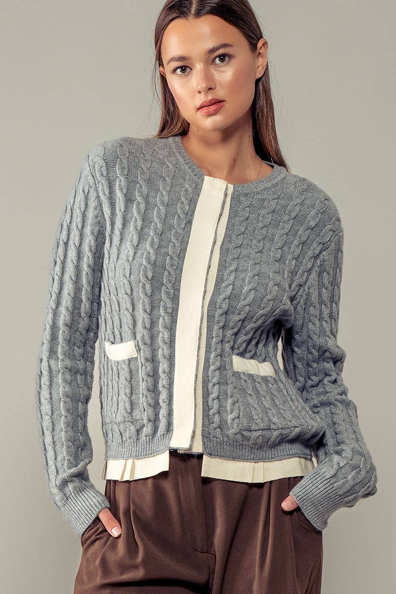 Urban Daizy - Wholesale Cardigan - Women's - Cable Knit Snap Front Ribbed Trim Long Sleeve Sweater12