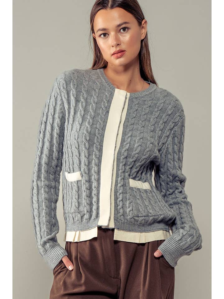 Urban Daizy - Wholesale Cardigan - Women's - Cable Knit Snap Front Ribbed Trim Long Sleeve Sweater12