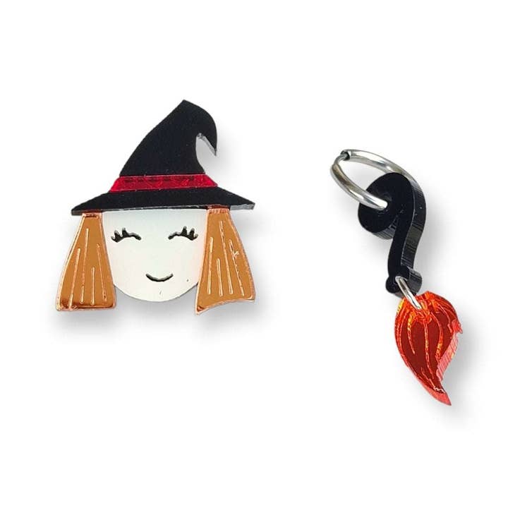 Witch & Magic Broom | Earrings for wholesale by Funk Da Queen