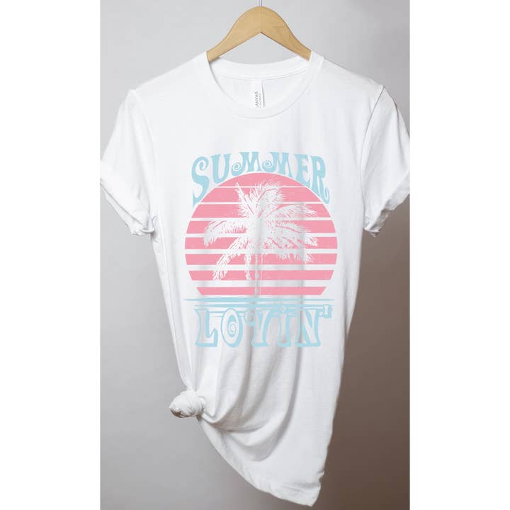 Kissed Apparel - Wholesale Screen Printed T-Shirt - Women's - Retro Summer Lovin Palm Tree Graphic Tee