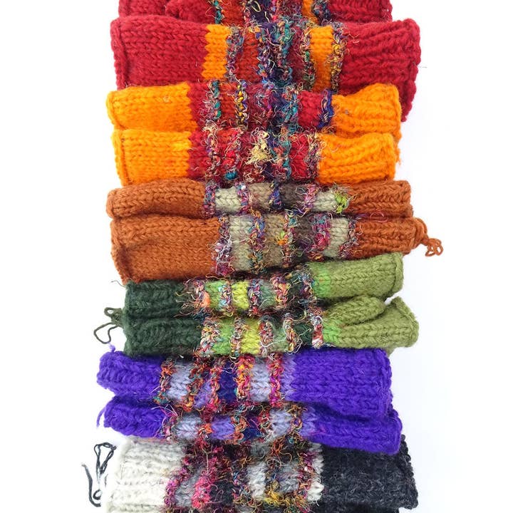 Zig Zag Asian Collection - Wholesale Gloves - Women's - Wool and Silk Knit Fingerless Gloves5