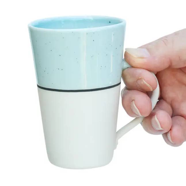 White porcelain tall mug - Duck egg blue glaze for wholesale by Sue Ure Maison