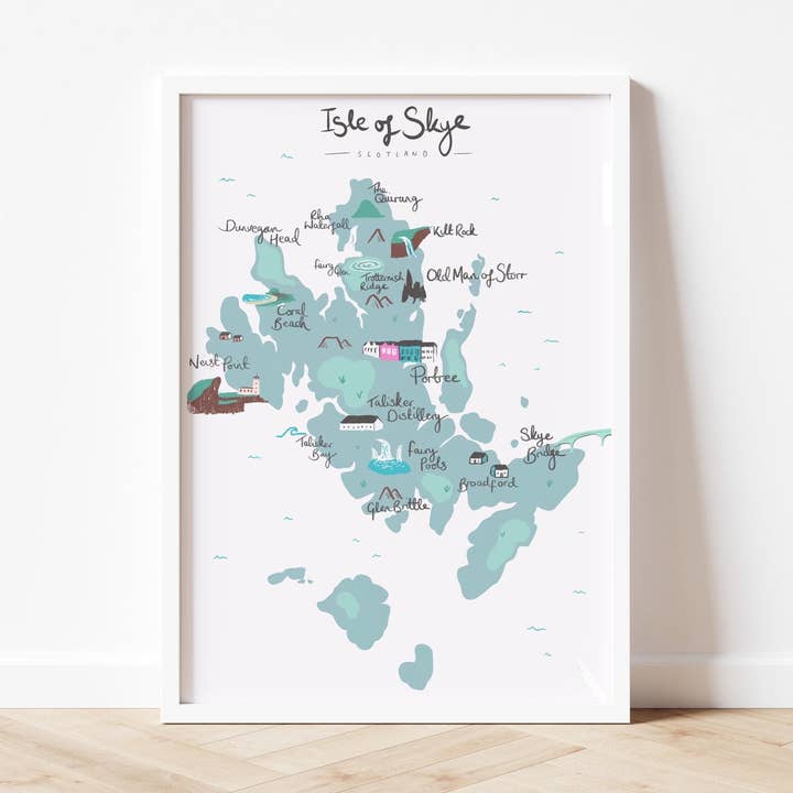 Isle of Skye Illustrated Map Print - Neist Point, Fairy Pool for wholesale by Mads Illustration