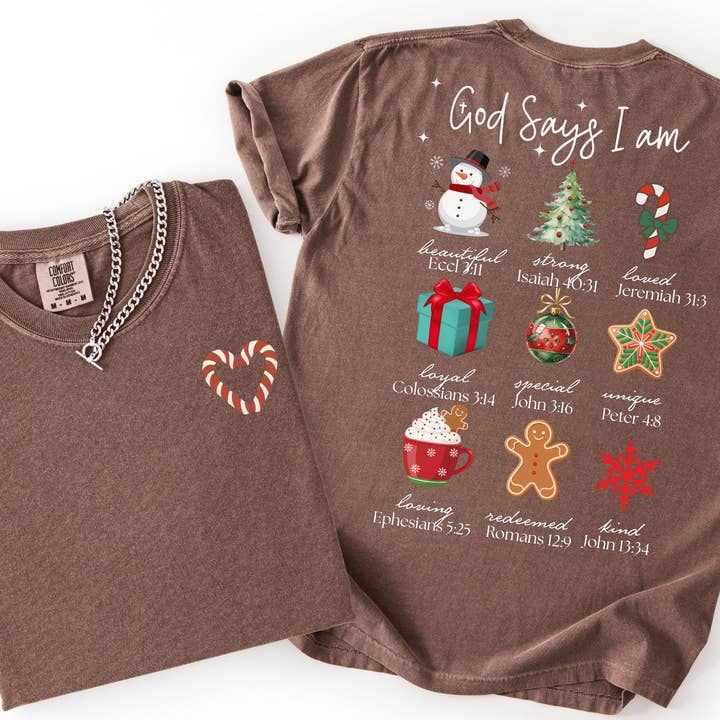 Glaime - Wholesale T-shirt (graphic) – unisex - Comfort Colors God Says I Am Christmas Shirt, Christian Tee2