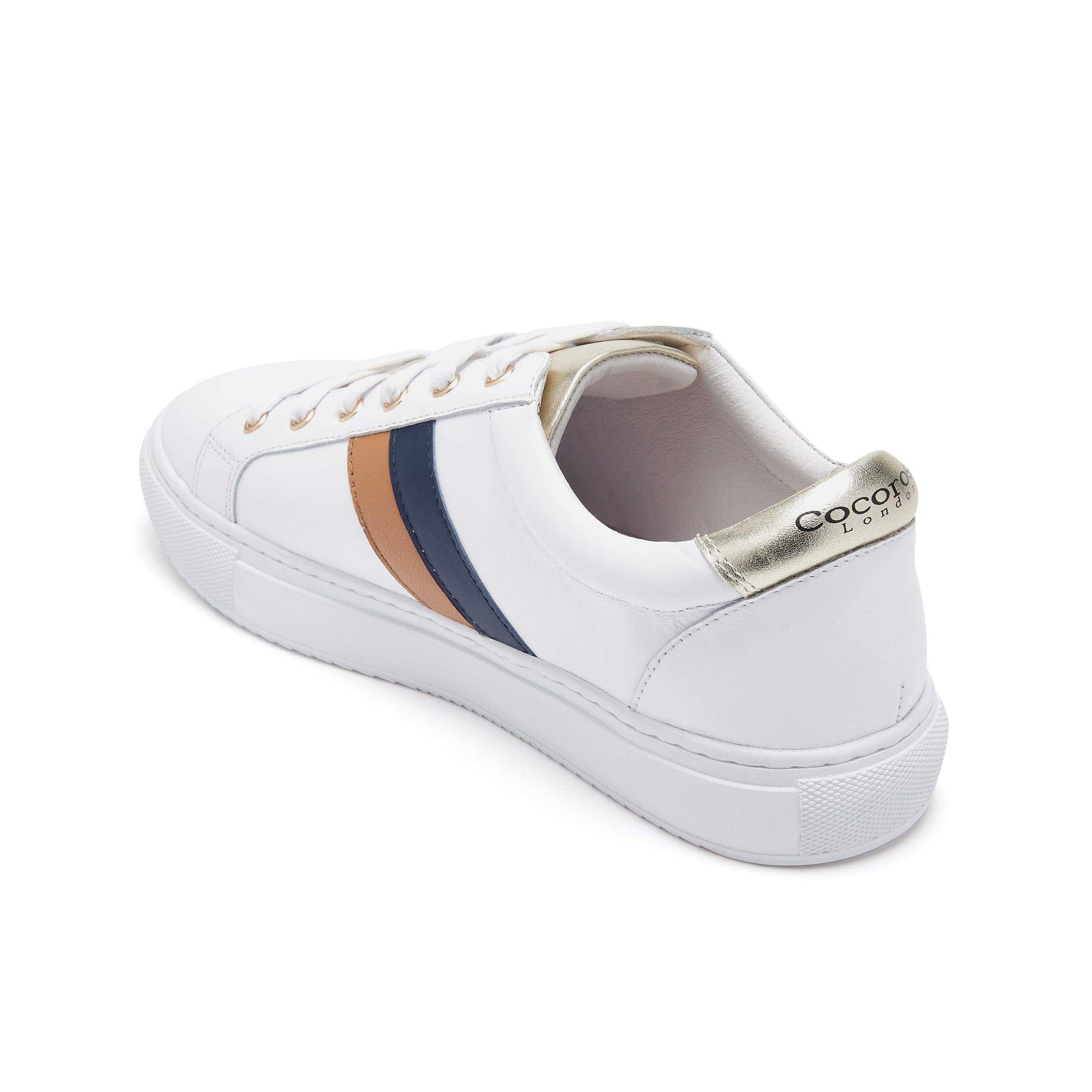 Cocorose London - Wholesale Lifestyle Sneakers - Women's - Hoxton - Stripes Navy & Tan Leather Trainers3