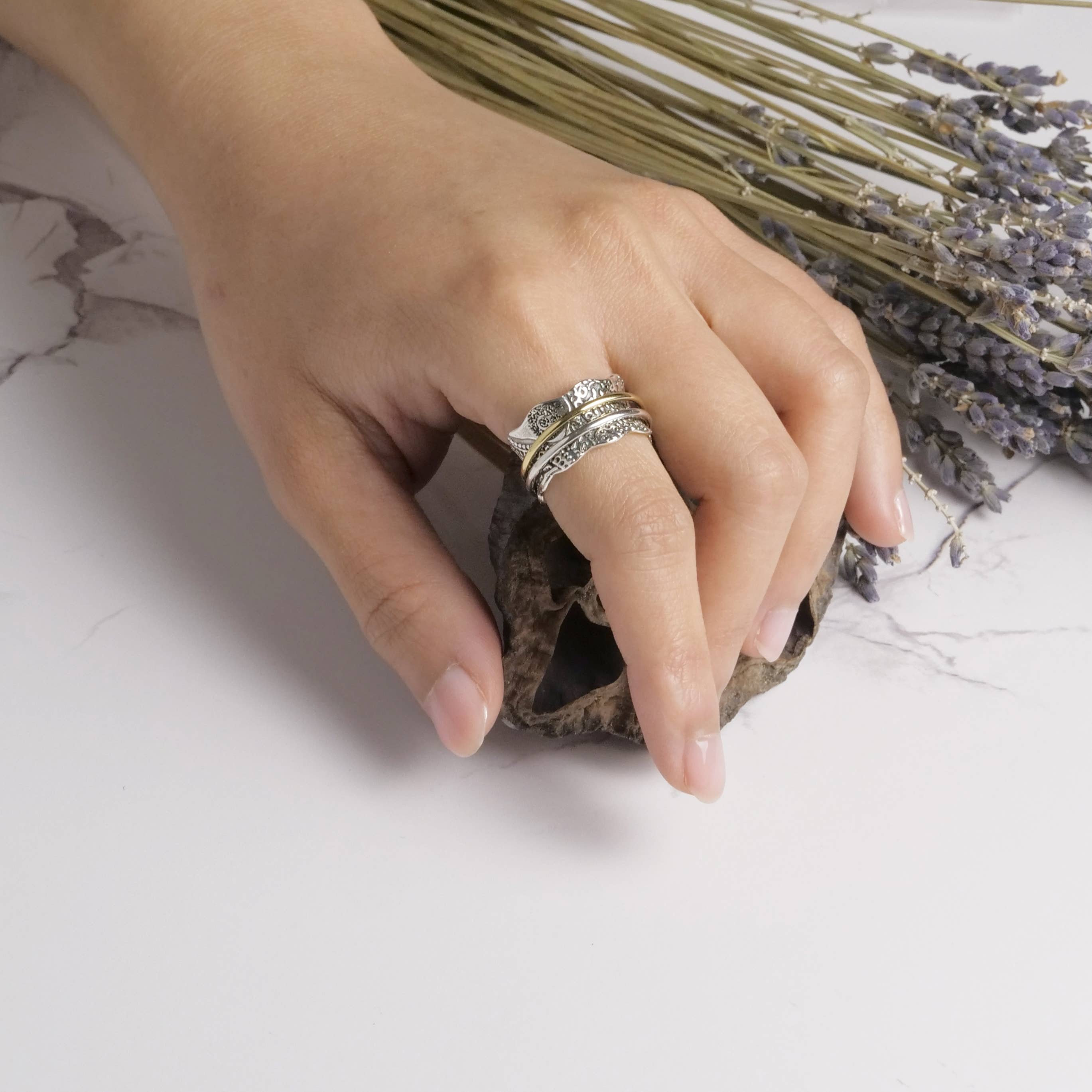 Baizaar – wholesale Band/stacked ring – Wave Sterling Silver Spinner Ring2