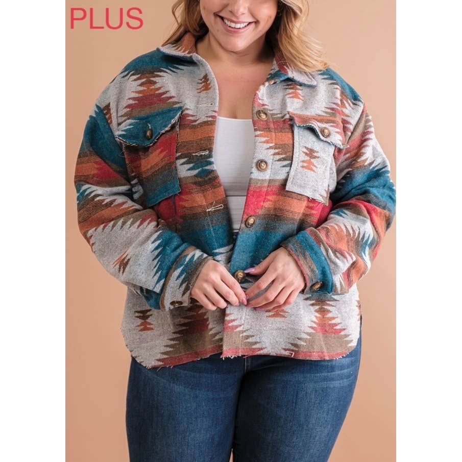Coloring You – Engroshandel Skjortejakke/shacket – til kvinder – TRIBAL AZTEC MØNSTER KNAP NED SHACKET7
