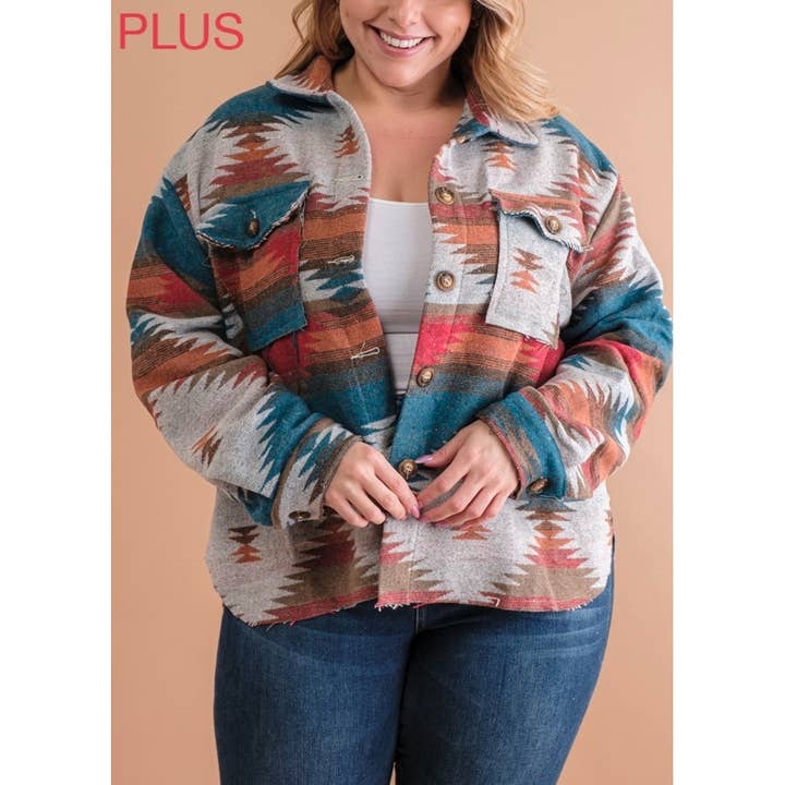 Coloring You – Engroshandel Skjortejakke/shacket – til kvinder – TRIBAL AZTEC MØNSTER KNAP NED SHACKET7