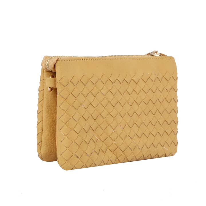 Handbag Factory Corp - Wholesale Crossbody Bag - Women's - Woven tripe comparament convertible clutch crossbody wristlet