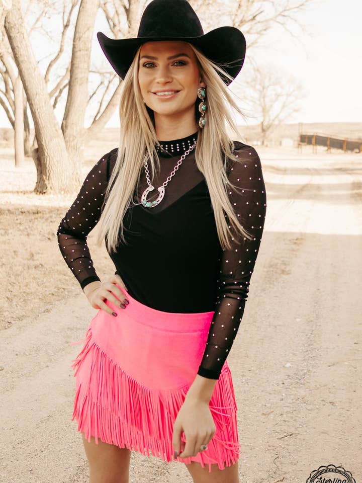 Sterling Kreek - Wholesale Skirt - Women's - FORT WORTH FRINGE SKIRT PINK3