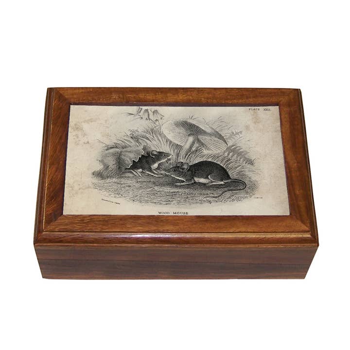Madison Bay Co. - Historical Home Decor Reproductions - Wholesale Jewelry Box/Organizer - Mouse and Mushroom B&W Decorative Solid Wood Trinket Boxes