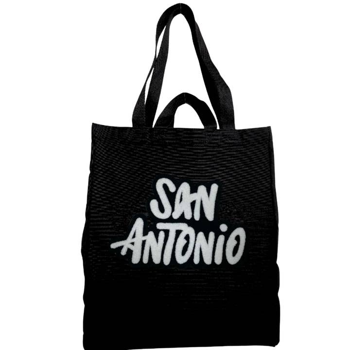 Bolsa de mano con bordado de chenilla suave de San Antonio Texas para venta al por mayor de Tote Jawn