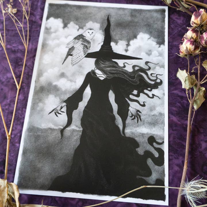 Strangely Rose - Wholesale Art Print - The Witch and Her Familiar- art print1