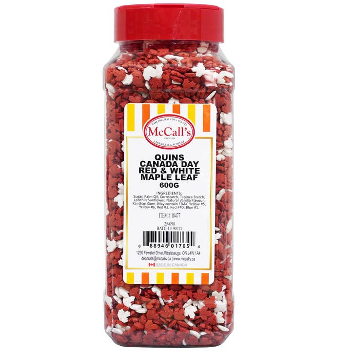 QUINS CANADA DAY RED & WHITE MAPLE LEAF MIX 600 G for wholesale by McCall's
