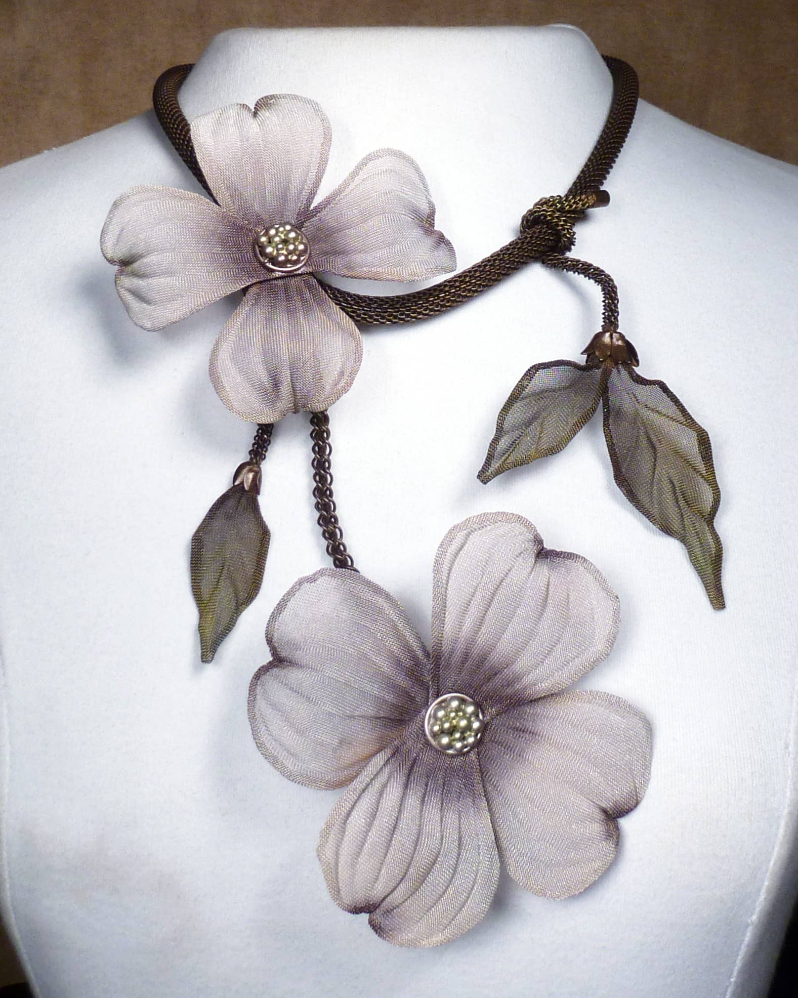 Sarah Cavender Metalworks - Wholesale Pendant/Charm Necklace - 24" Sculpted Double Dogwood Bloom Necklace1