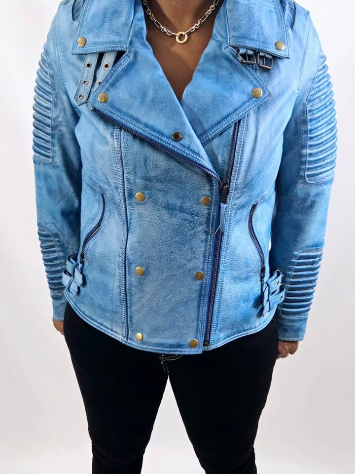 Giacca da moto in pelle da donna per la vendita all'ingrosso da parte di Dreamerz Shoes and Coats