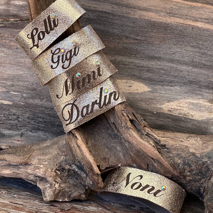 The Grandmother Gold Leather Studded Bracelet for wholesale by Beshea Beshea